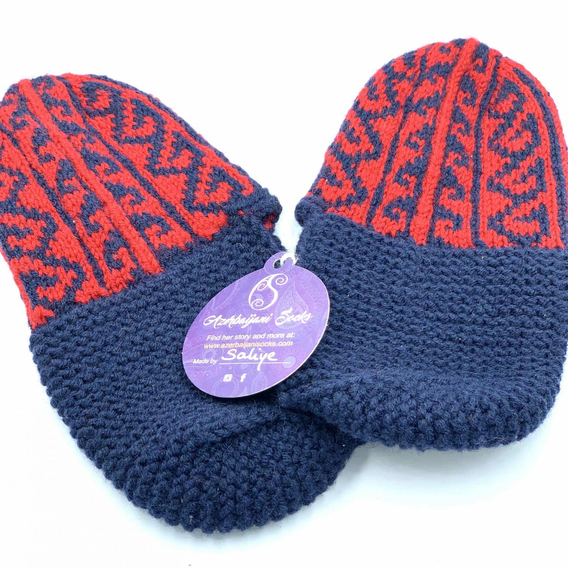 Schapenwollen sloffen L/XL - Blauw/rood