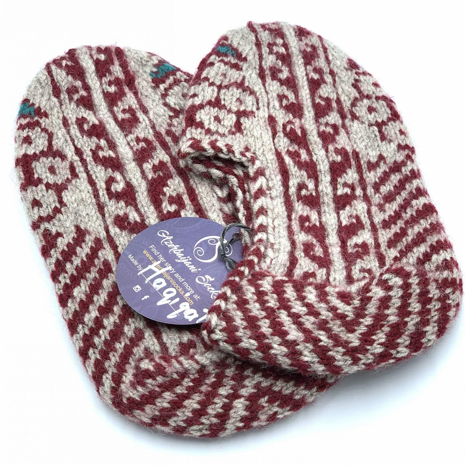 Schapenwollen sloffen L/XL - Bordeaux/grijs