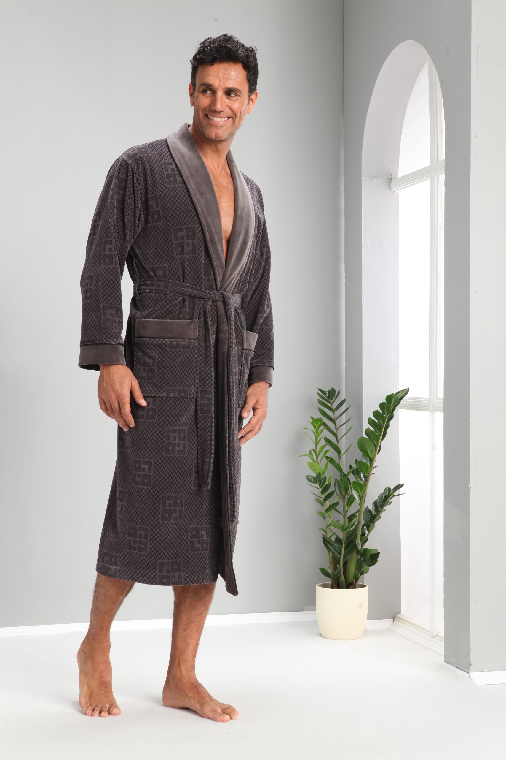 Heren Velour Badjas/ Ochtendjas Fernando - Afbeelding 7